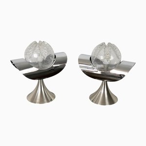 Chrome, Steel & Glass Table Lamp, Italy, 1970s, Set of 2-LYQ-1171786