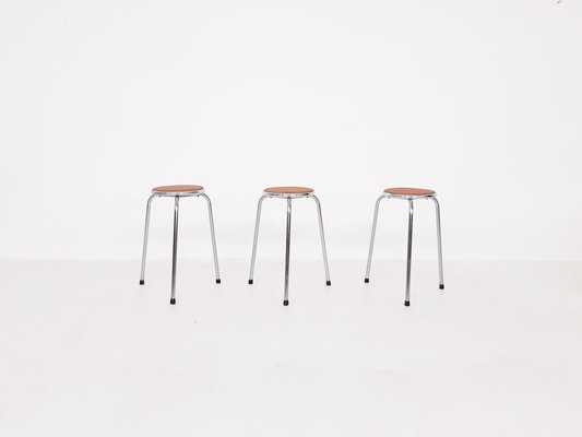 Chrome Stools with Cognac Leather Seating, 1960s, Set of 3-ZO-725719