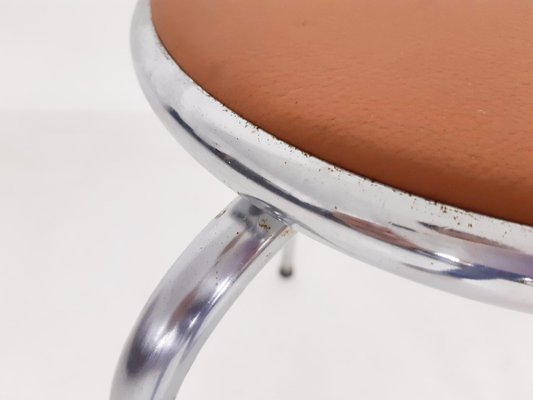 Chrome Stools with Cognac Leather Seating, 1960s, Set of 3-ZO-725719