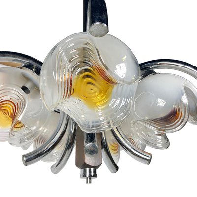 Chrome, Wood & Murano Glass Chandelier from Mazzega, Italy, 1970s-LYQ-1171728