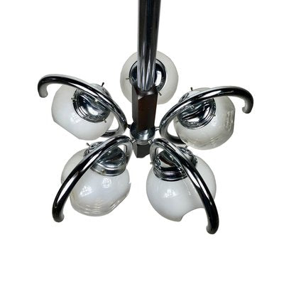 Chrome, Wood & Murano Glass Chandelier from Mazzega, Italy, 1970s-LYQ-1171728