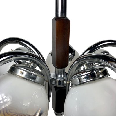 Chrome, Wood & Murano Glass Chandelier from Mazzega, Italy, 1970s-LYQ-1171728