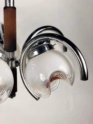 Chrome, Wood & Murano Glass Chandelier from Mazzega, Italy, 1970s-LYQ-1171728