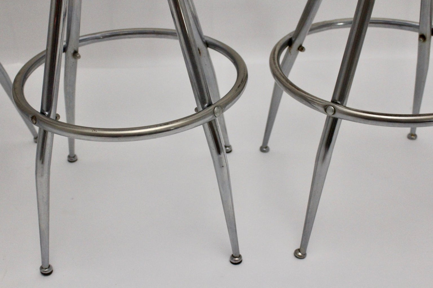 Chromed Barstools with Blue Faux Leather, 1950s, Set of 4