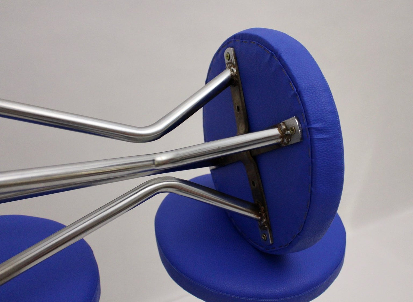 Chromed Barstools with Blue Faux Leather, 1950s, Set of 4