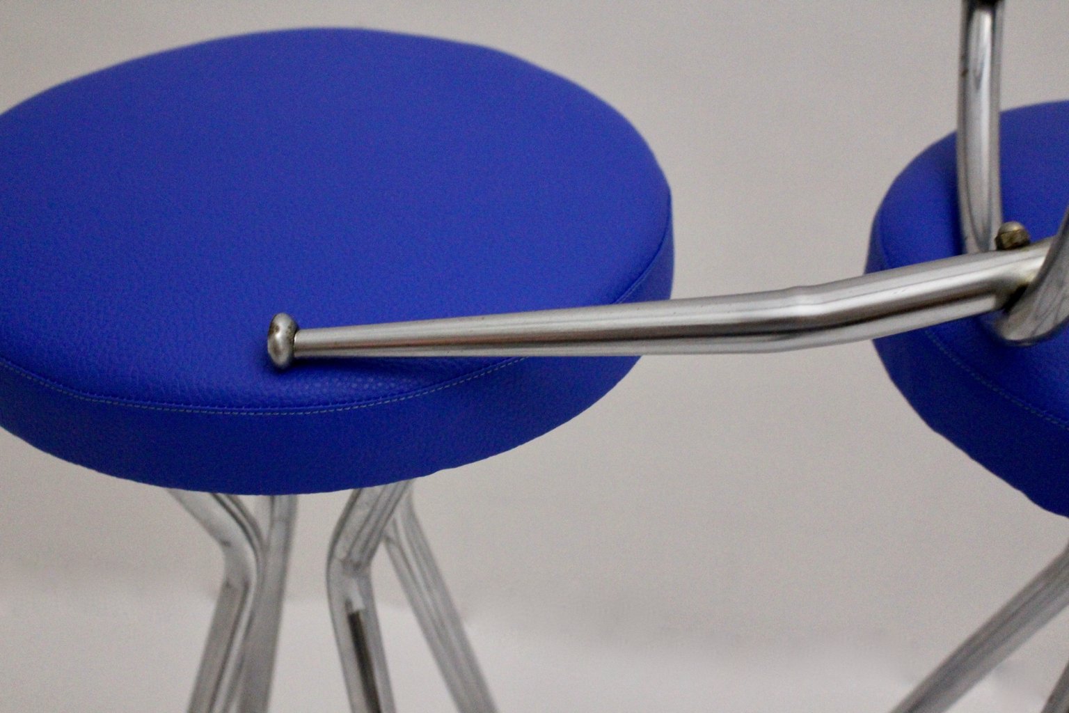 Chromed Barstools with Blue Faux Leather, 1950s, Set of 4