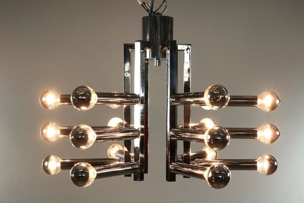 Chromed Brass 18-Light Flush Mount Lamp by Gaetano Sciolari, 1970s-FUP-896943