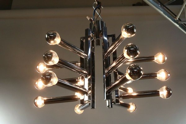 Chromed Brass 18-Light Flush Mount Lamp by Gaetano Sciolari, 1970s-FUP-896943