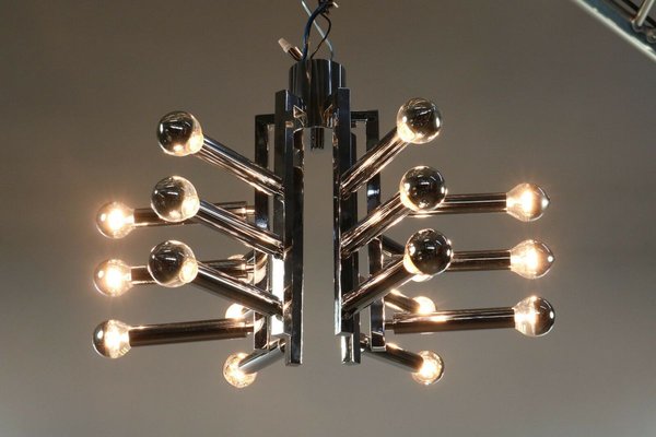 Chromed Brass 18-Light Flush Mount Lamp by Gaetano Sciolari, 1970s-FUP-896943