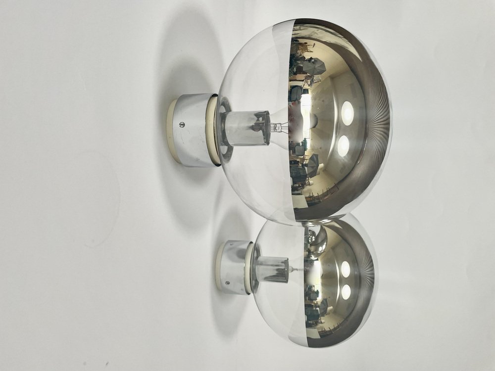 Chromed Glass Sconces or Ceiling Lamps by Motoko Ishii for Staff, Germany 1960s, Set of 2