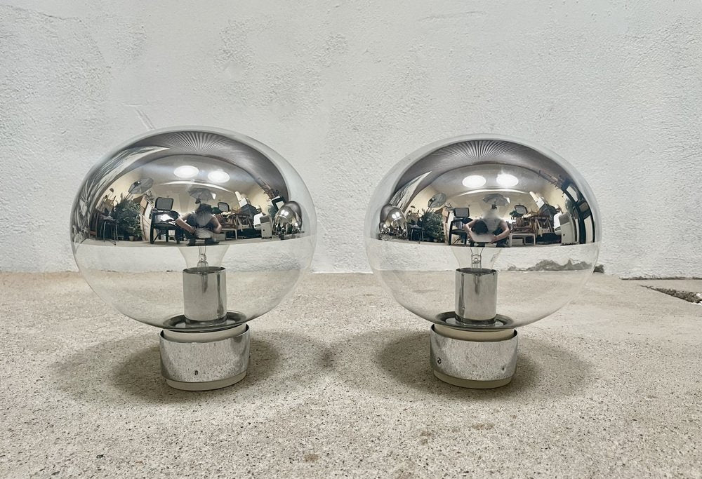 Chromed Glass Sconces or Ceiling Lamps by Motoko Ishii for Staff, Germany 1960s, Set of 2