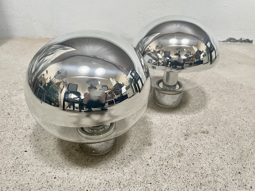 Chromed Glass Sconces or Ceiling Lamps by Motoko Ishii for Staff, Germany 1960s, Set of 2