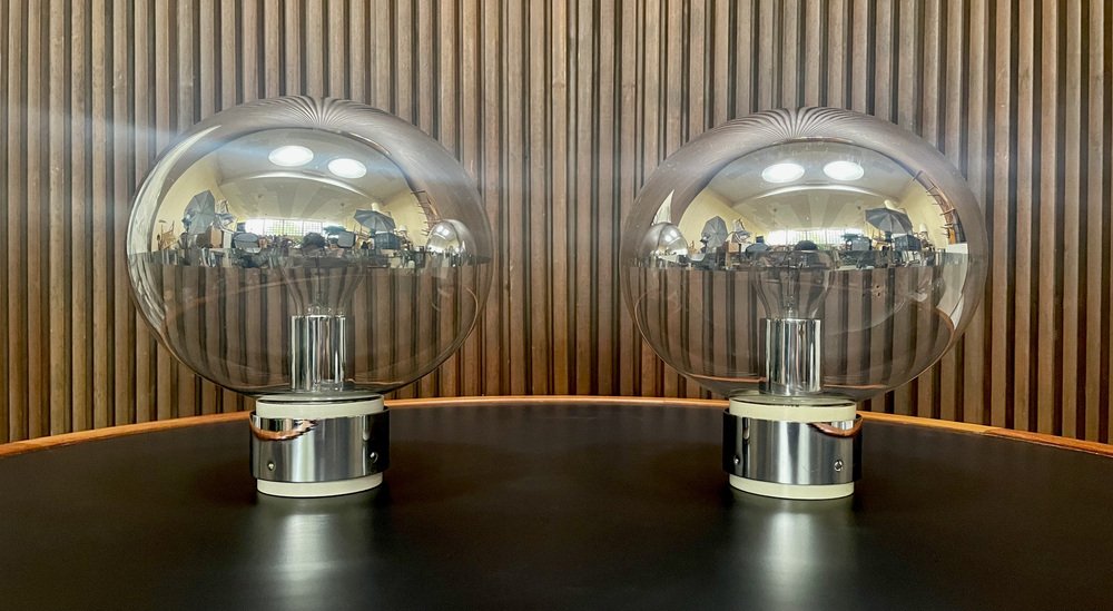 Chromed Glass Sconces or Ceiling Lamps by Motoko Ishii for Staff, Germany 1960s, Set of 2