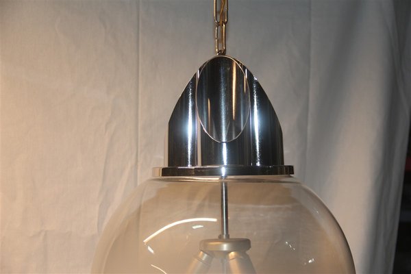 Chromed Metal and Murano Glass Ceiling Lamp from Selenova, 1970s-EH-555533