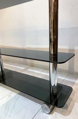 Chromed Metal and Smoked Glass Shelf, 1970s-IKW-828728