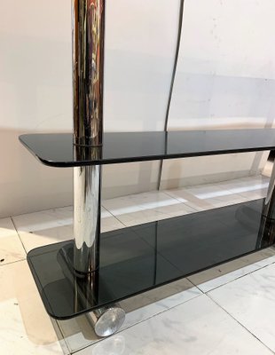 Chromed Metal and Smoked Glass Shelf, 1970s-IKW-828728