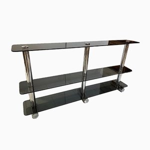 Chromed Metal and Smoked Glass Shelf, 1970s-IKW-828728