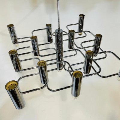 Chromed Metal Chandelier with 13 Light Sources by Gaetano Sciolari-JG-1239387