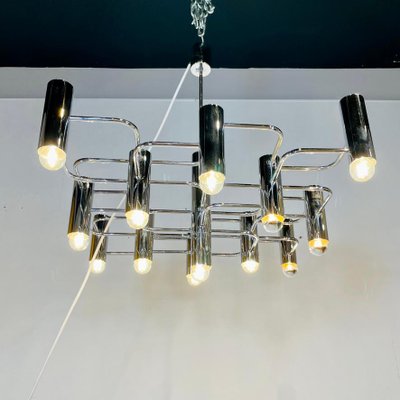 Chromed Metal Chandelier with 13 Light Sources by Gaetano Sciolari-JG-1239387