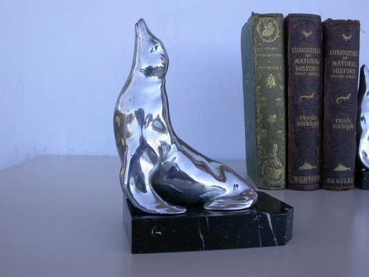 Chromed Metal Seal Bookends, 1930s, Set of 2-CNH-1803018