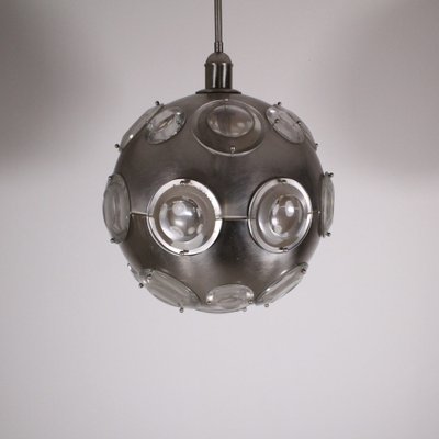 Chromed Metal Suspension Lamp and Glass Lens Speakers attributed to Oscar Torlasco, 1970s-VJY-1782674