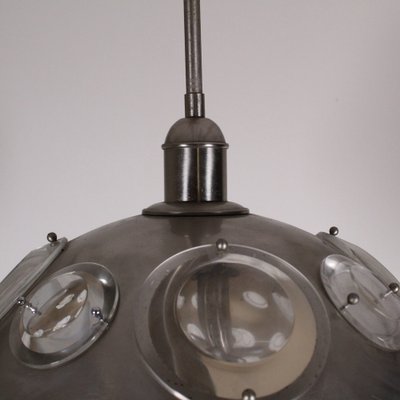 Chromed Metal Suspension Lamp and Glass Lens Speakers attributed to Oscar Torlasco, 1970s-VJY-1782674