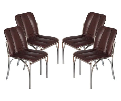 Chromed Steel and Soft Leather Dining Chairs by Gastone Rinaldi, 1960s, Set of 4-NJV-771385