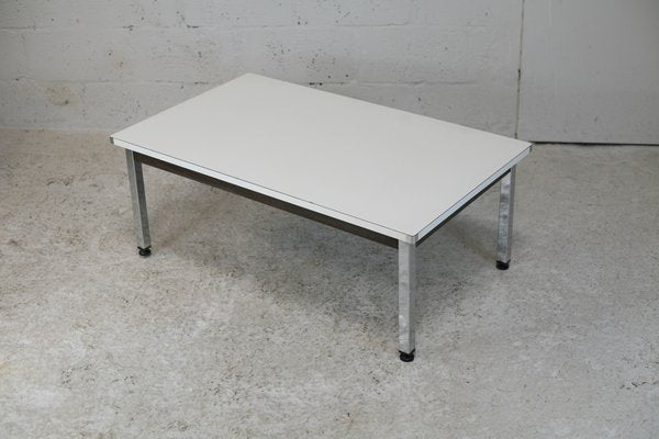 Chromed Steel Base Coffee Table with White Melaminé Tray, France, 970s-MAO-1257587