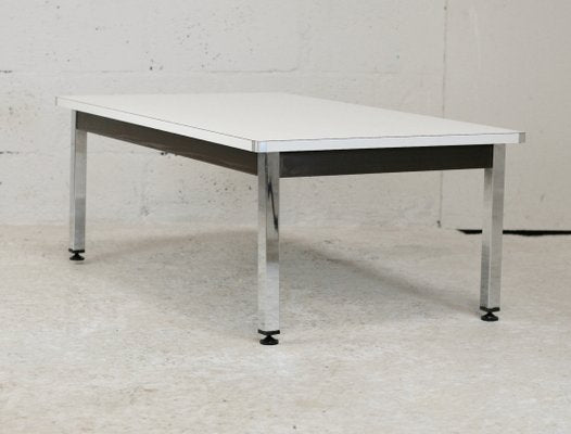 Chromed Steel Base Coffee Table with White Melaminé Tray, France, 970s-MAO-1257587