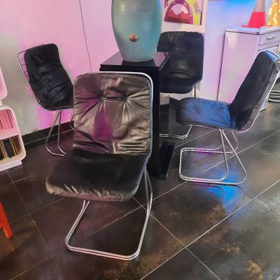 Chromed Steel Chairs in the style of Gastone Grimaldi, 1970s, Set of 4-BXA-2017265