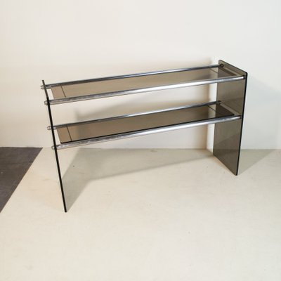 Chromed Steel Console with Smoky Glass Feet from Cristal Art, 1970s-JQO-1348915