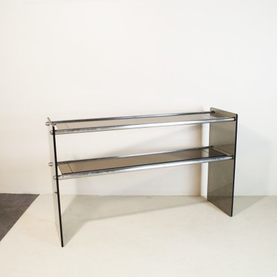 Chromed Steel Console with Smoky Glass Feet from Cristal Art, 1970s-JQO-1348915