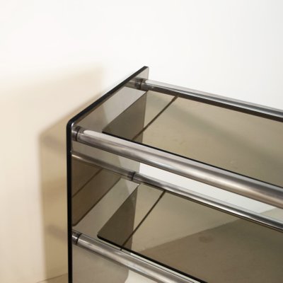 Chromed Steel Console with Smoky Glass Feet from Cristal Art, 1970s-JQO-1348915