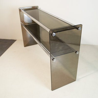 Chromed Steel Console with Smoky Glass Feet from Cristal Art, 1970s-JQO-1348915