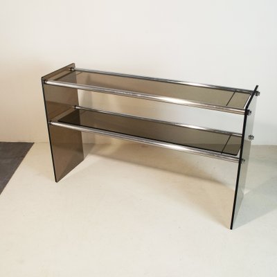 Chromed Steel Console with Smoky Glass Feet from Cristal Art, 1970s-JQO-1348915