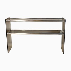 Chromed Steel Console with Smoky Glass Feet from Cristal Art, 1970s-JQO-1348915