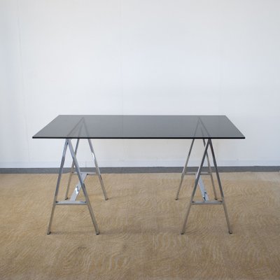 Chromed Steel Desk with Crystal Top, 1970s-JQO-1320706