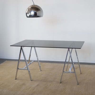 Chromed Steel Desk with Crystal Top, 1970s-JQO-1320706