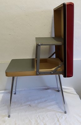 Chromed Steel & Red Vinyl Folding Stool with Storage, 1970s-HOI-867767