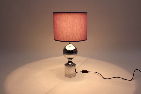 Chromed Table Lamps with Lavender Chintz Shades, 1960s, Set of 2-NB-852970