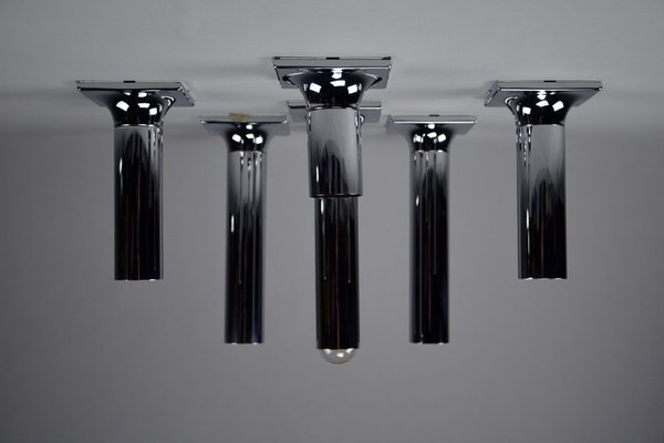 Chroome Ceiling Lamps attributed to Rolf Krüger for Staff, 1960s, Set of 6-IEI-1751945