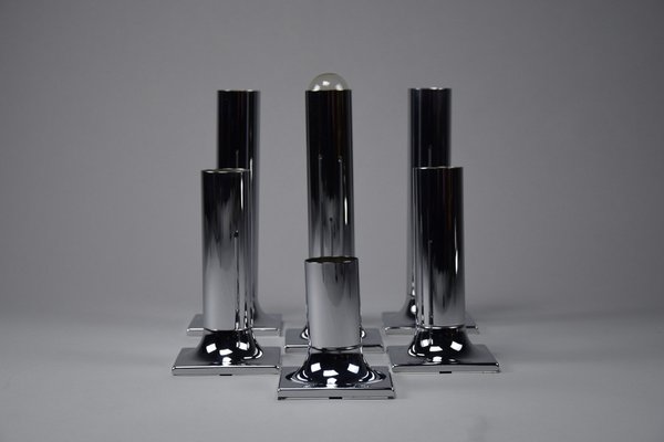 Chroome Ceiling Lamps attributed to Rolf Krüger for Staff, 1960s, Set of 6-IEI-1751945