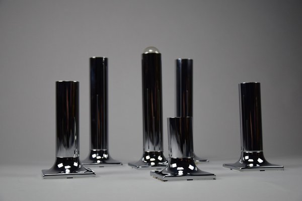 Chroome Ceiling Lamps attributed to Rolf Krüger for Staff, 1960s, Set of 6-IEI-1751945