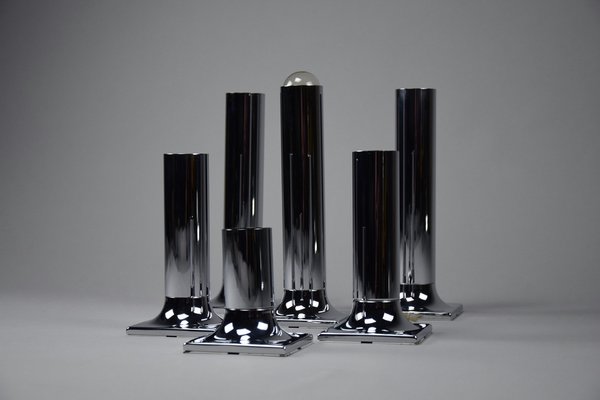 Chroome Ceiling Lamps attributed to Rolf Krüger for Staff, 1960s, Set of 6-IEI-1751945