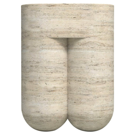 Chunky Classic Travertine Side Table & Stool by Etamorph