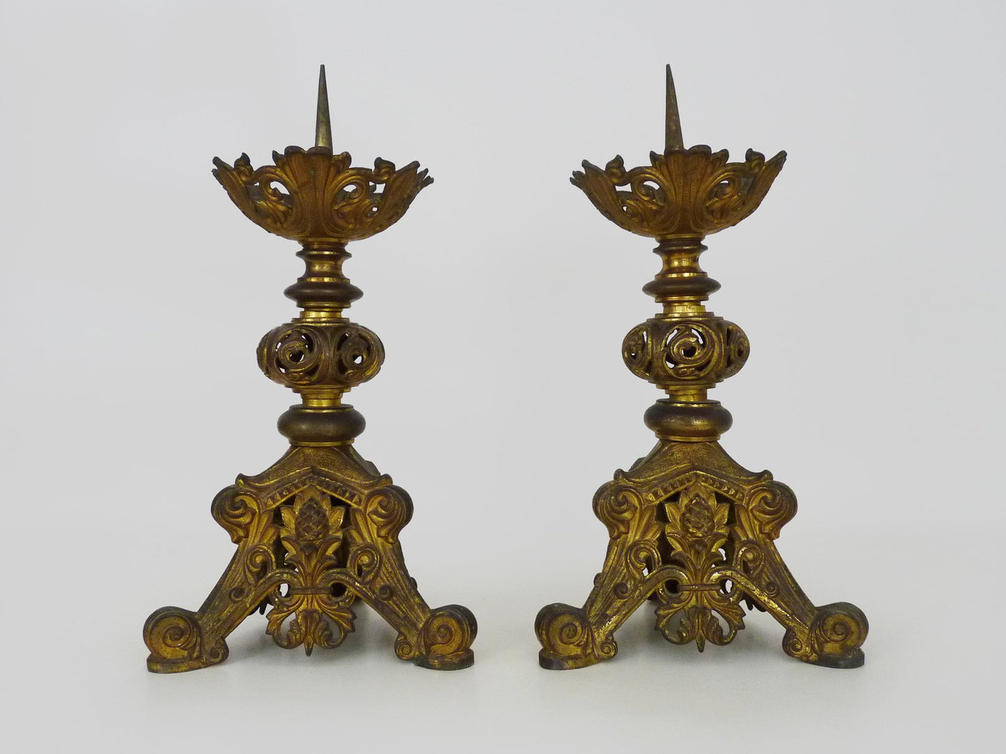 Church Candleholders in Gilded Bronze, 19th Century, Set of 2