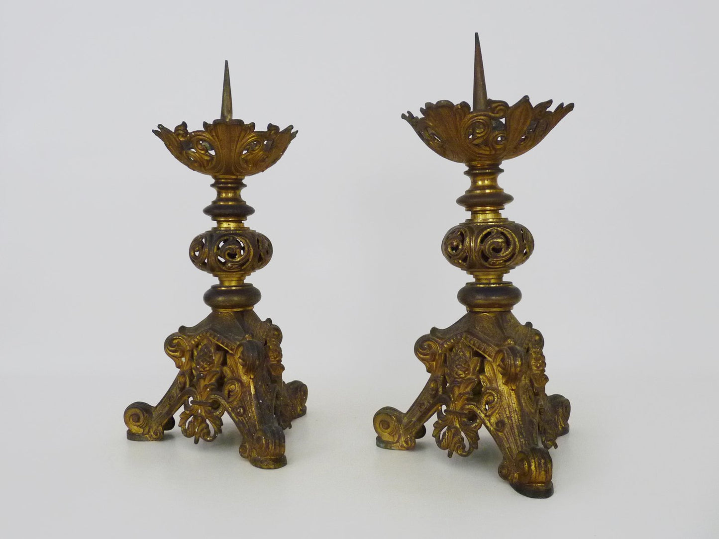 Church Candleholders in Gilded Bronze, 19th Century, Set of 2