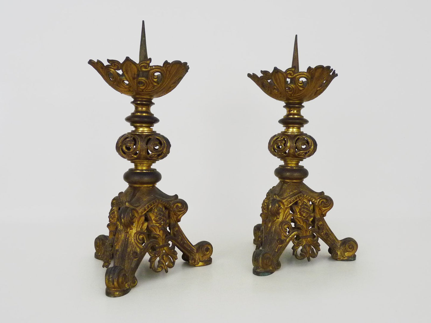 Church Candleholders in Gilded Bronze, 19th Century, Set of 2