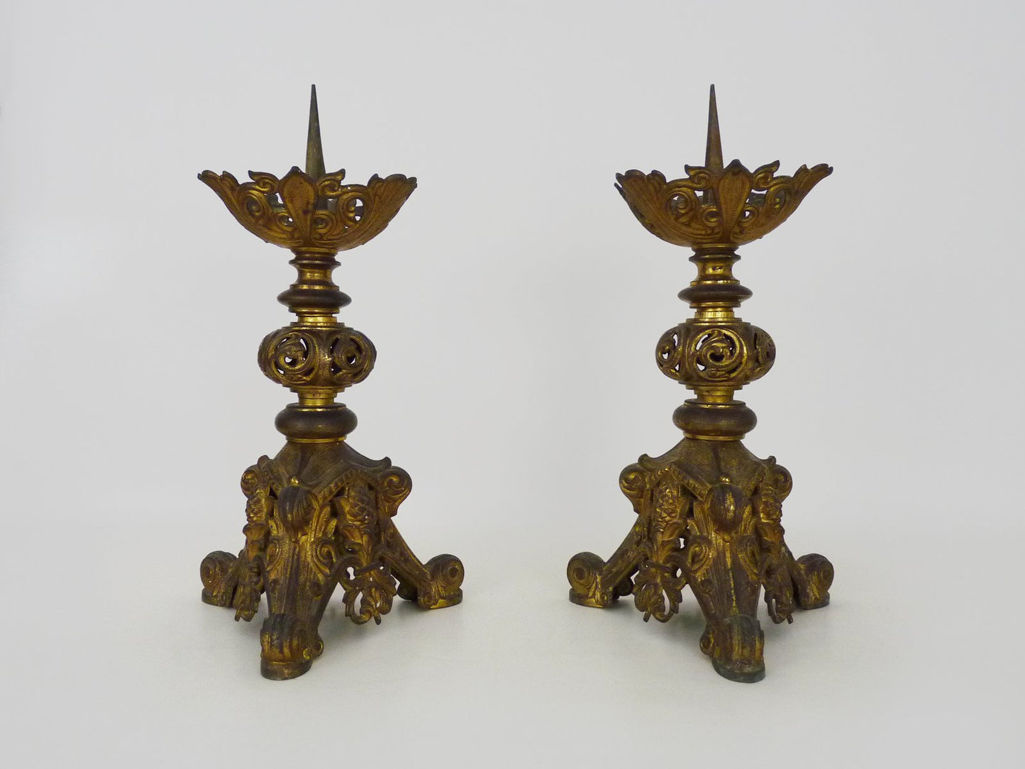 Church Candleholders in Gilded Bronze, 19th Century, Set of 2