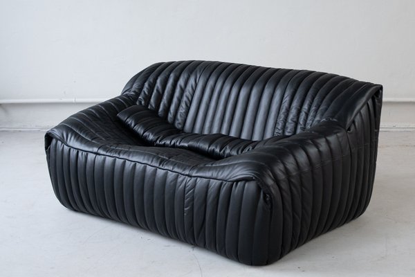 Cinna Ligne Roset Black Leather 2-Seater attributed to Annie Hieronimus, 1970s-IXA-1789868